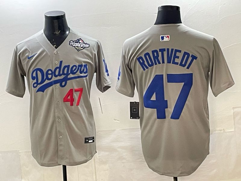Men 2026 Nike Los Angeles Dodgers #47 Rortvedt Grey Game MLB Jersey 08->los angeles dodgers->MLB Jersey